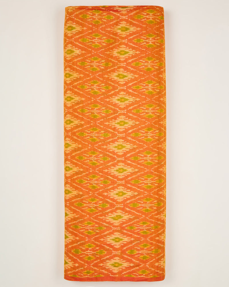 Bright Orange Cotton Silk Ikat Handcrafted Fabric