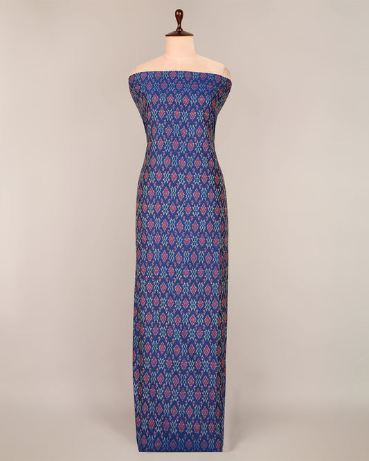 Blue Cotton Silk Ikat Handcrafted Fabric