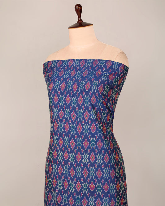 Blue Cotton Silk Ikat Handcrafted Fabric