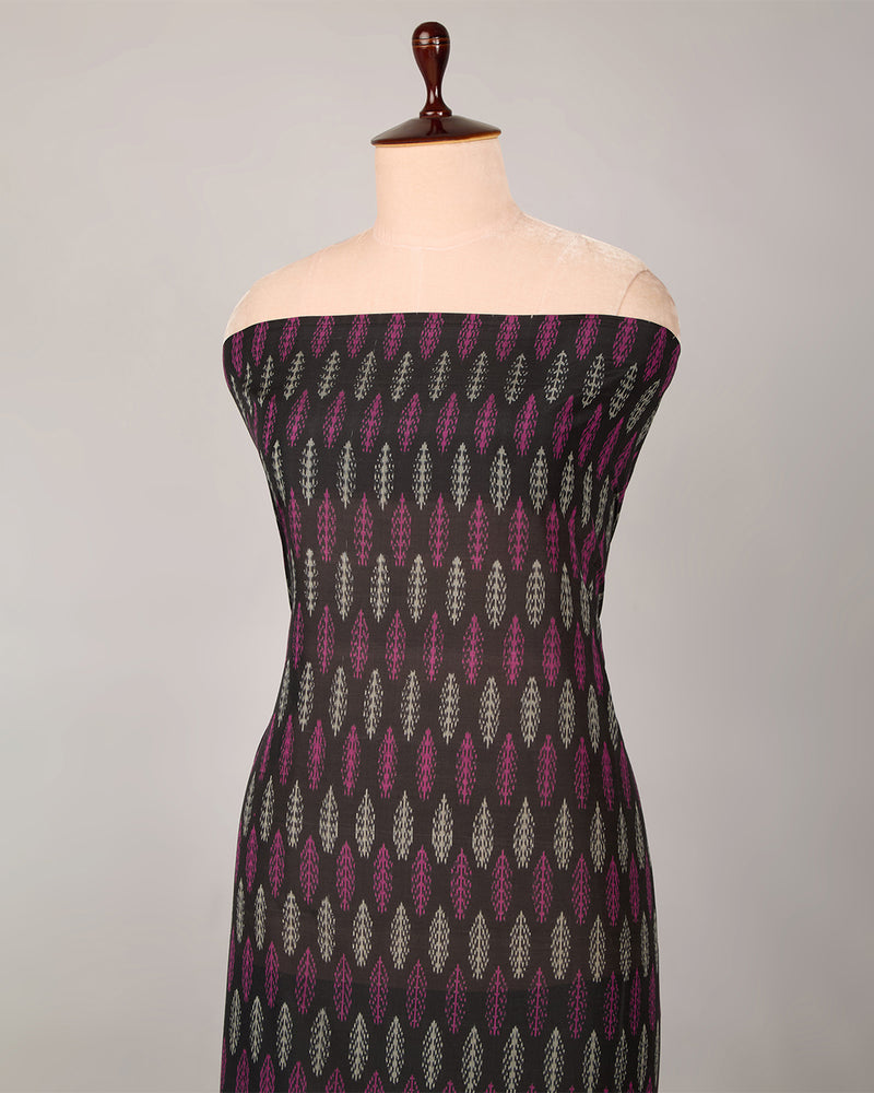 Black & Pink Cotton Silk Ikat Handcrafted Fabric