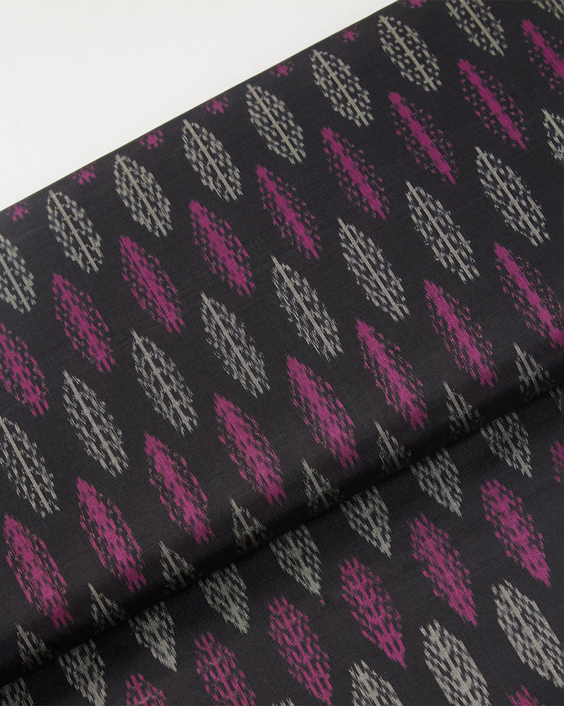 Black & Pink Cotton Silk Ikat Handcrafted Fabric