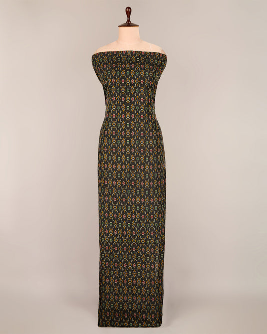Cotton Silk Ikat Fabric in Black