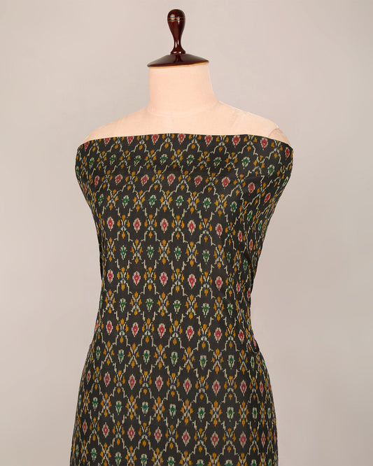 Grey Cotton Silk Ikat Handcrafted Fabric