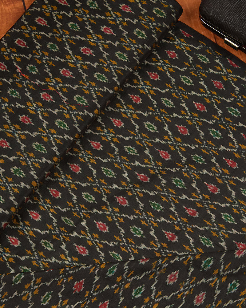 Black Cotton Silk Ikat Fabric