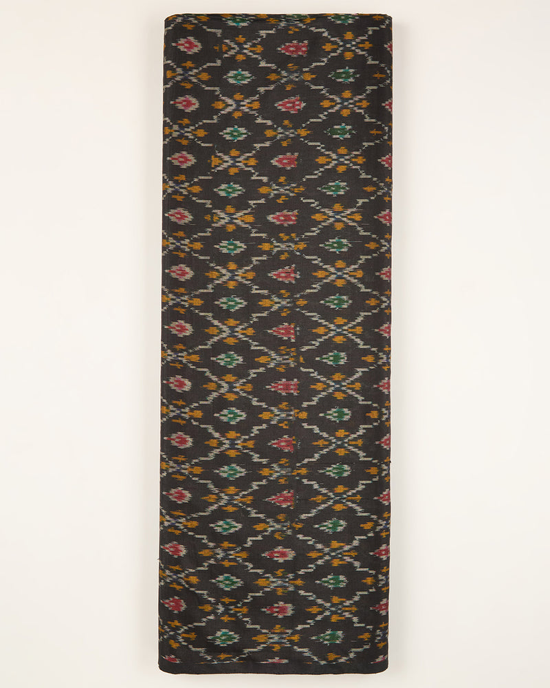 Black Cotton Silk Ikat Fabric
