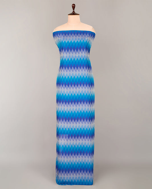 Blue Cotton Silk Ikat Geometric Fabric