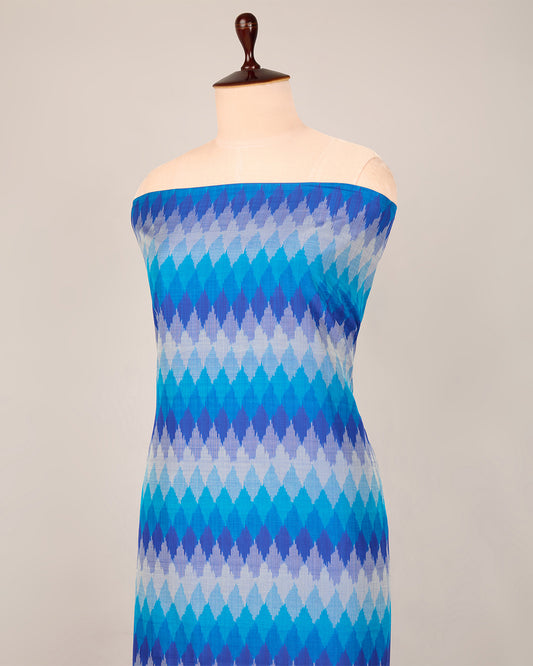 Blue Cotton Silk Ikat Geometric Fabric