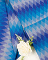 Blue Cotton Silk Ikat Geometric Fabric