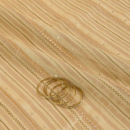 Beige Chanderi Zari Stripes Badla Gota Triangle Work Fabric