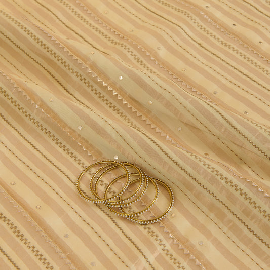 Beige Chanderi Zari Stripes Badla Gota Triangle Work Fabric