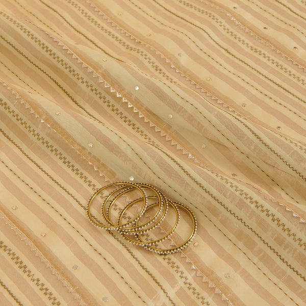 Beige Chanderi Zari Stripes Badla Gota Triangle Work Fabric