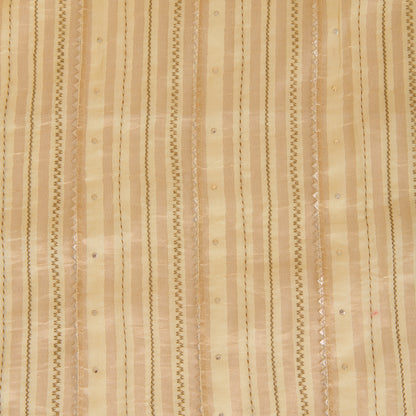 Beige Chanderi Zari Stripes Badla Gota Triangle Work Fabric