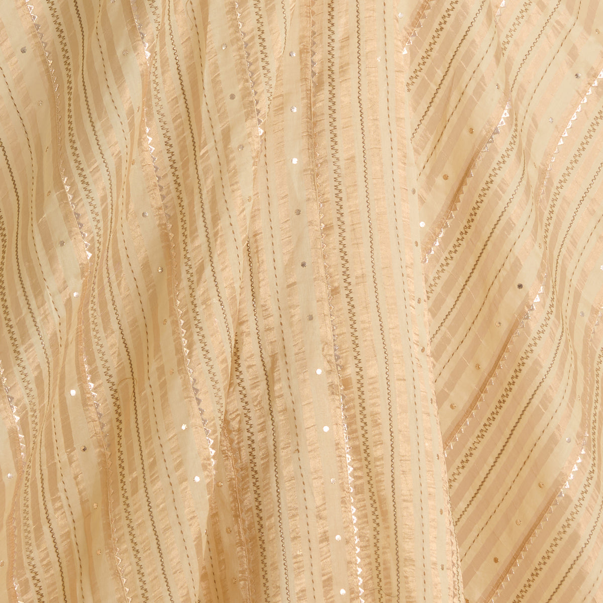 Beige Chanderi Zari Stripes Badla Gota Triangle Work Fabric