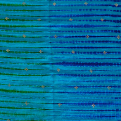 Blue Green Chiniya Tie & Dye Butta Woven Fabric