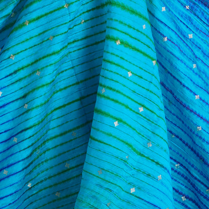 Blue Green Chiniya Tie & Dye Butta Woven Fabric