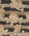 Black Chanderi Floral Printed Gold Silver Stripes Fabric