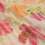 Beige Chanderi Printed Fabric with Tissue Stripes