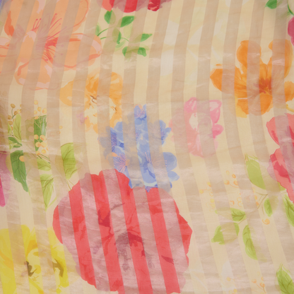 Beige Chanderi Printed Fabric with Tissue Stripes