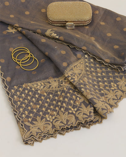 Blue Chanderi Tissue Dupatta with Gold Woven Buti & Gota Marodi Pallu