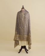 Blue Chanderi Tissue Dupatta with Gold Woven Buti & Gota Marodi Pallu