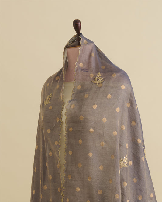 Blue Chanderi Tissue Dupatta with Gold Woven Buti & Gota Marodi Pallu