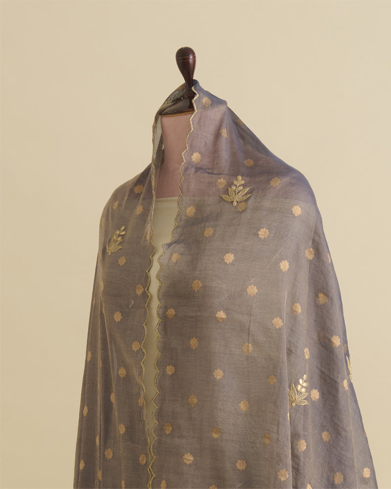 Blue Chanderi Tissue Dupatta with Gold Woven Buti & Gota Marodi Pallu