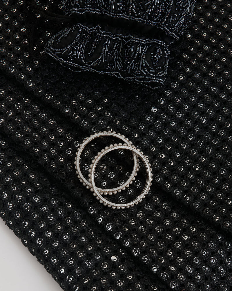 Black Cross Sequins & Cut-Work Fabric