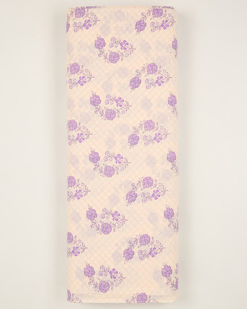 Cream & Purple Cotton Jaipuri Block Buta Printed Fabric