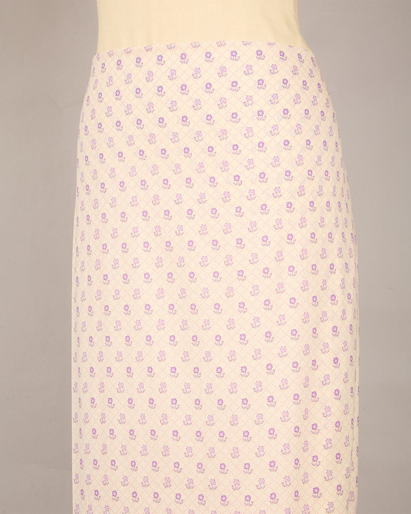 Cream & Purple Cotton Jaipuri Block Buta Printed Fabric