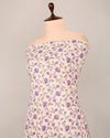 Cream & Purple Cotton Jaipuri Block Stripes Jaal Printed Fabric