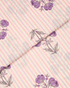 Cream & Purple Cotton Jaipuri Block Stripes Jaal Printed Fabric