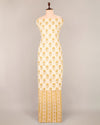 Cream and Mustard Cotton Jaipuri Block Buta & Stripes Printed Fabric