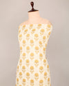 Cream Mustard Cotton Jaipuri Block Buta & Stripes Fabric