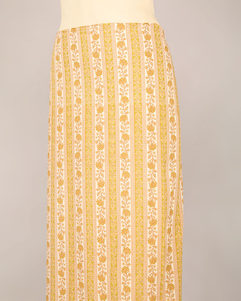 Cream Mustard Cotton Jaipuri Block Buta & Stripes Fabric