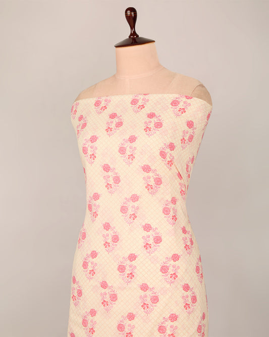 Cream Pink Cotton Jaipur Block Buta Printed Fabric