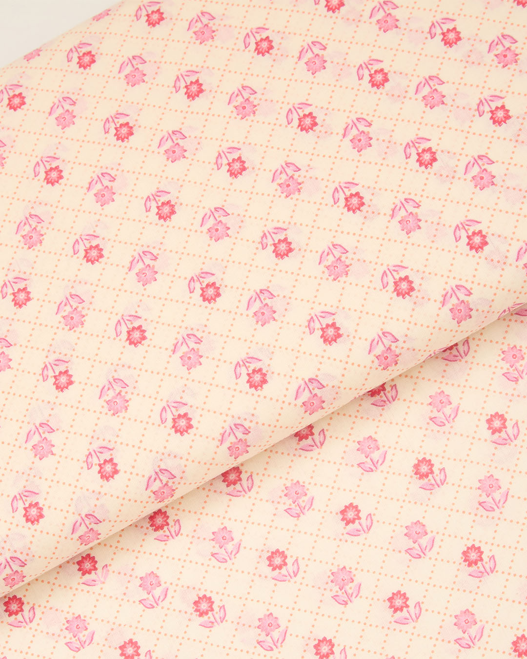 Cream Pink Cotton Jaipur Printed Fabric