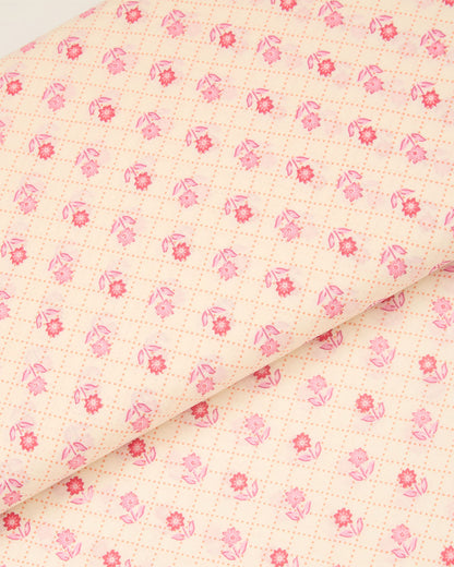 Cream Pink Cotton Jaipur Printed Fabric