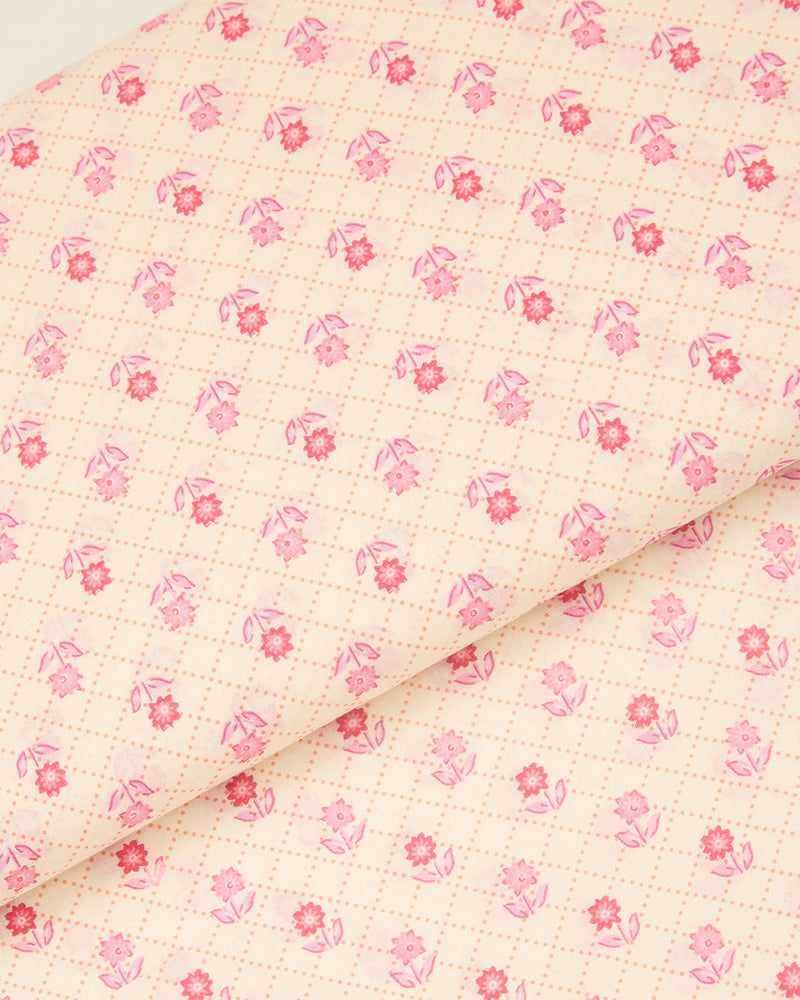 Cream Pink Cotton Jaipur Printed Fabric