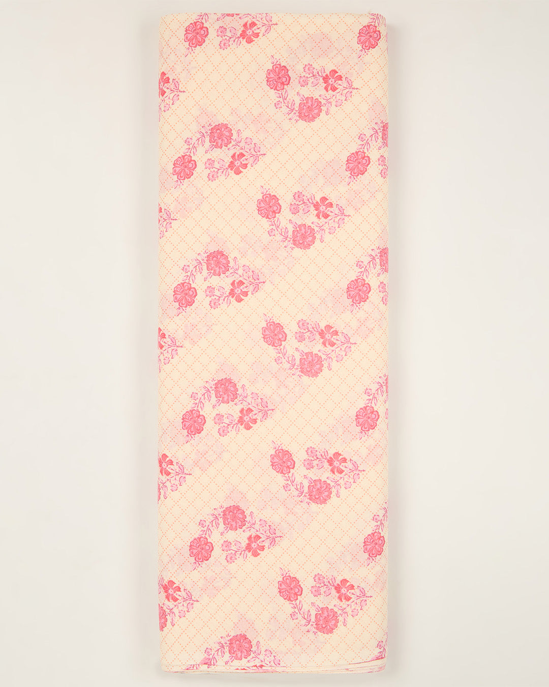 Cream Pink Cotton Jaipur Printed Fabric