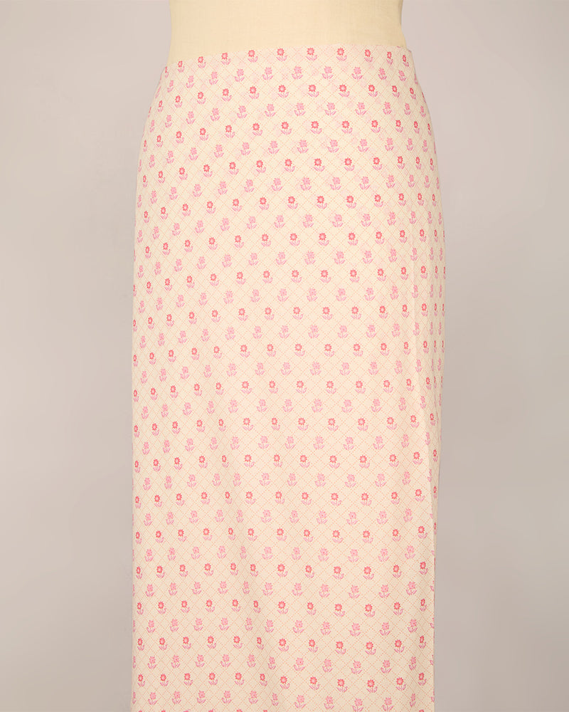Cream Pink Cotton Jaipur Printed Fabric