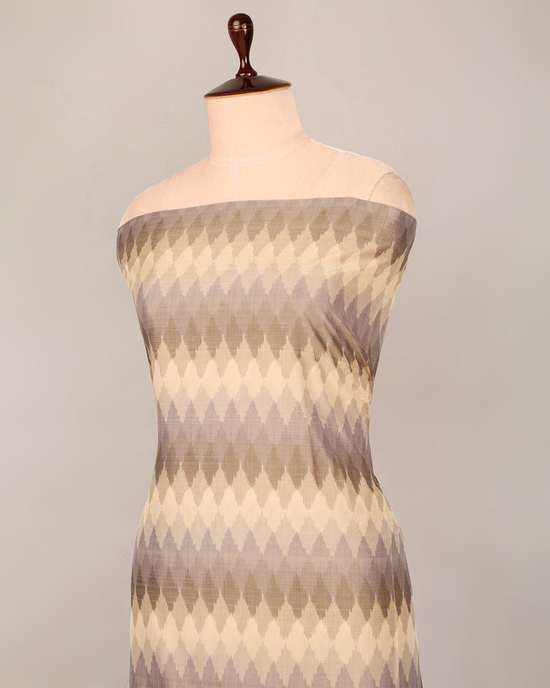 Cream Grey Cotton Silk Ikat Geometric Fabric