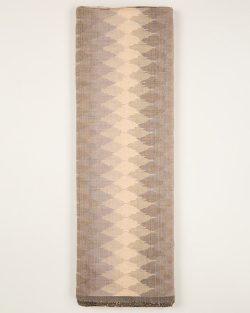 Cream Grey Cotton Silk Ikat Geometric Fabric