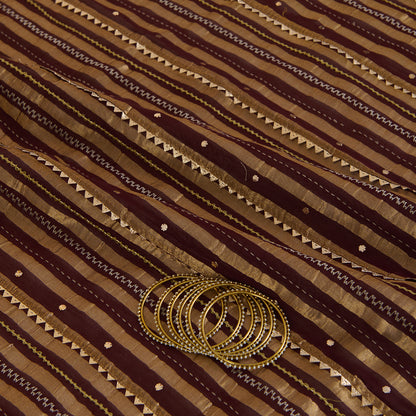 Coffee Brown Chanderi Zari Stripes Badla Gota Triangle Fabric