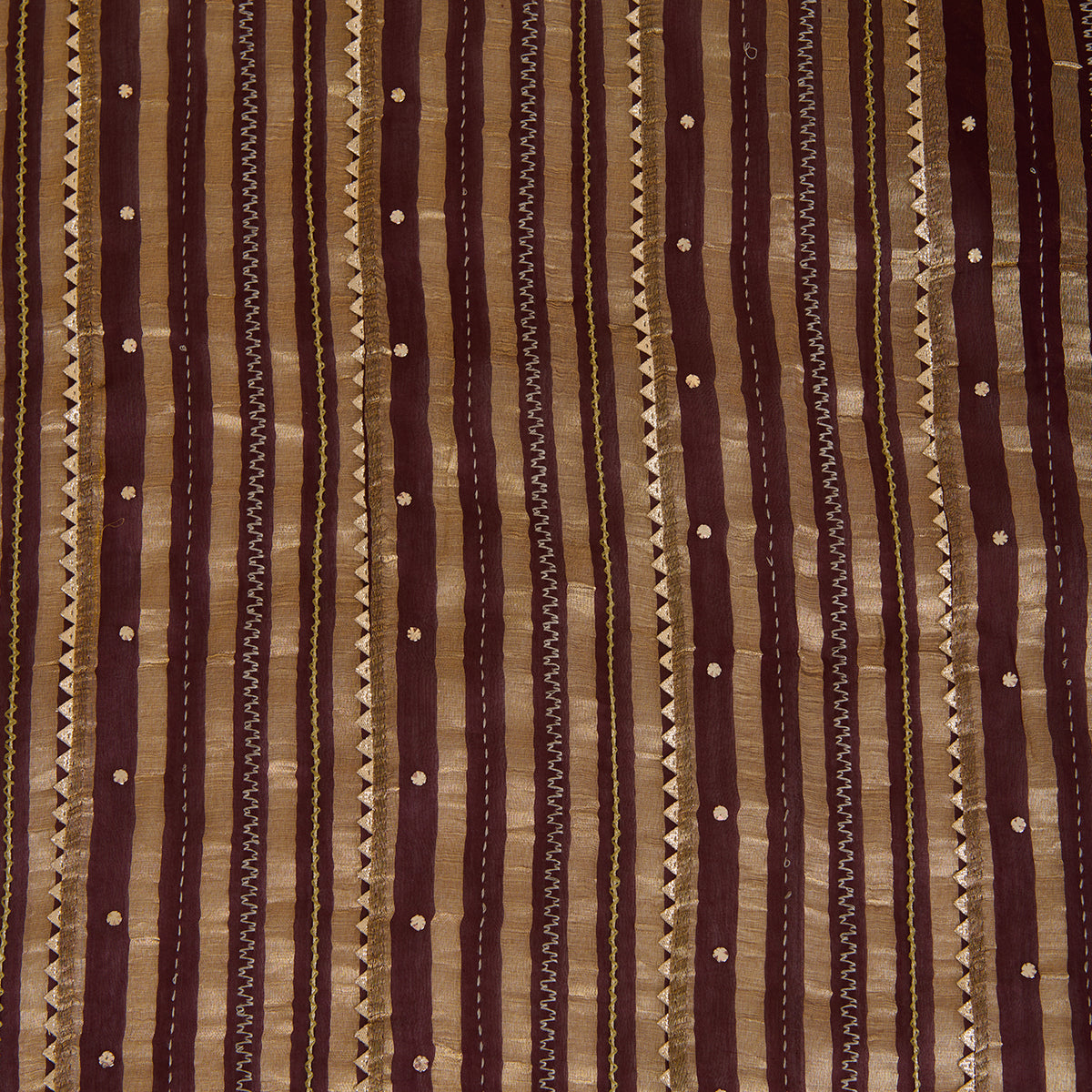 Coffee Brown Chanderi Zari Stripes Badla Gota Triangle Fabric