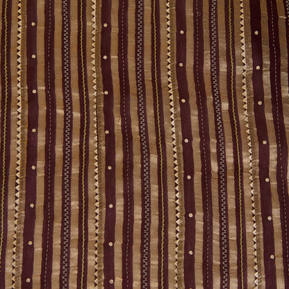 Coffee Brown Chanderi Zari Stripes Badla Gota Triangle Fabric
