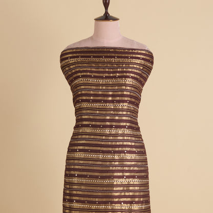 Coffee Brown Chanderi Zari Stripes Badla Gota Triangle Fabric