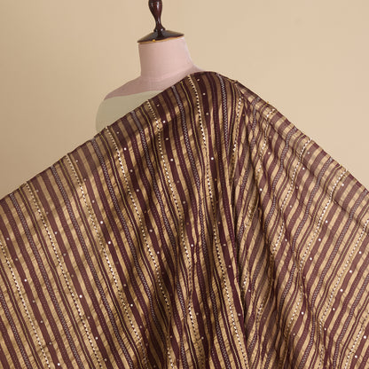 Coffee Brown Chanderi Zari Stripes Badla Gota Triangle Fabric
