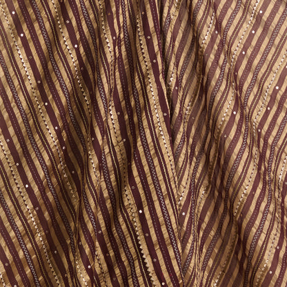 Coffee Brown Chanderi Zari Stripes Badla Gota Triangle Fabric