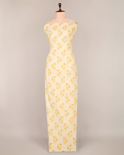 Cream and Yellow Cotton Jaipur Block Buta Printed Fabric