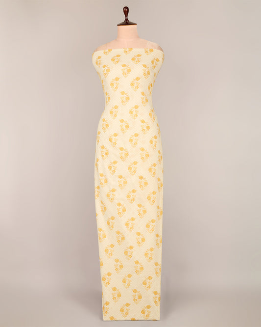 Cream and Yellow Cotton Jaipur Block Buta Printed Fabric